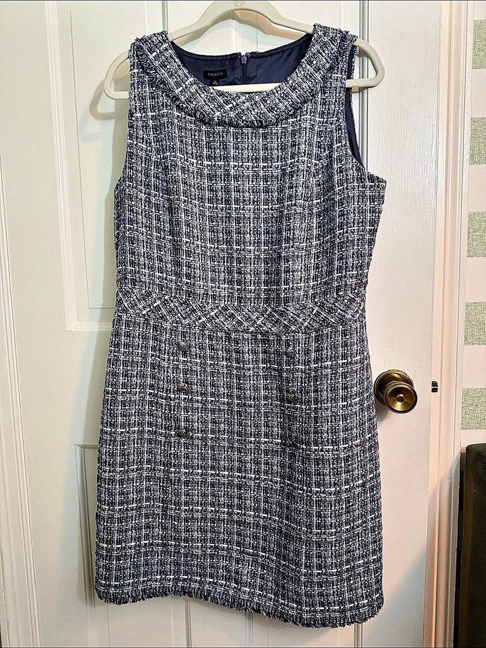 Talbots Tweed Mini Dress in Blue & White Size 14 NWT